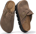 Platform Clogs for Women Genuine Leather - Memory Foam Cork Footbed