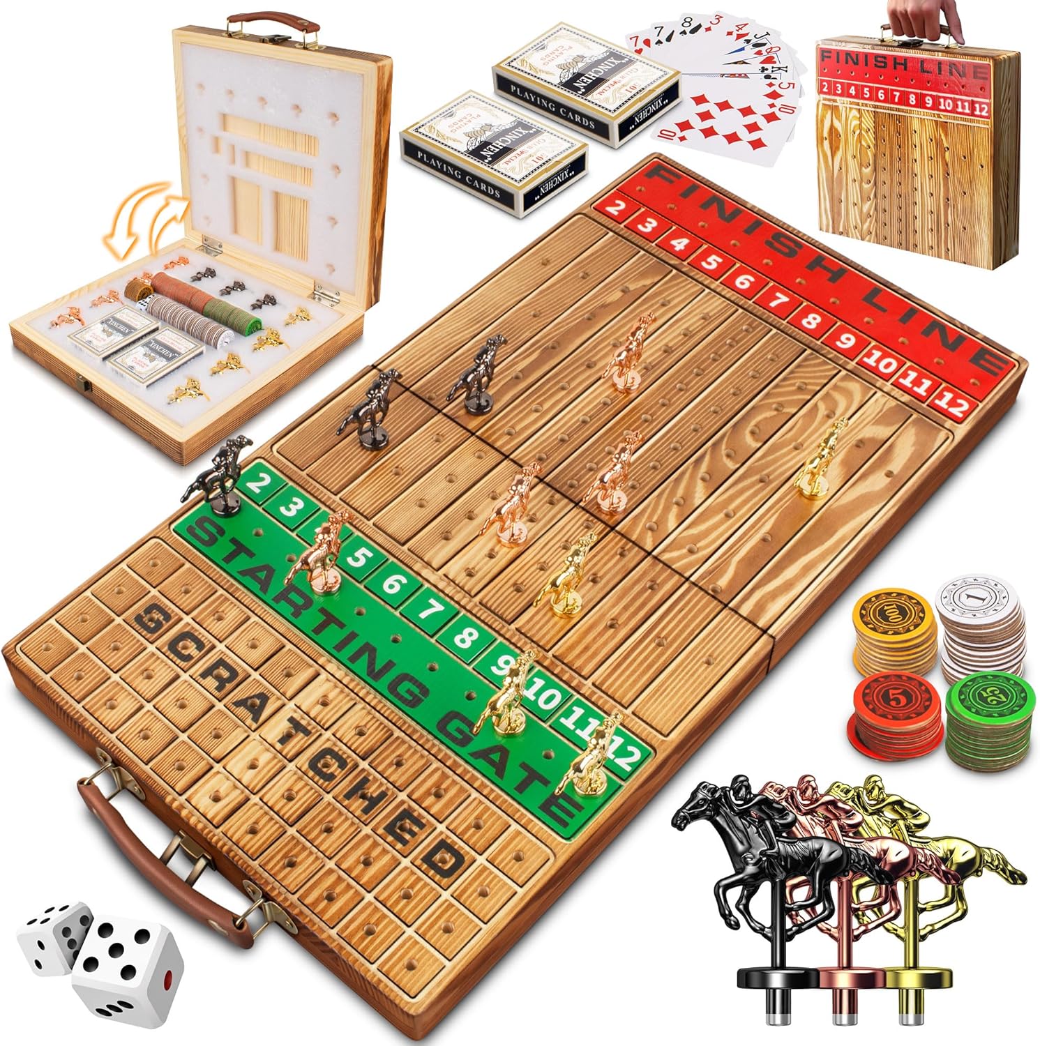 Horse Racing Game with 11 Metal Horses and Foldable Board Design