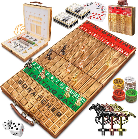 Horse Racing Game with 11 Metal Horses and Foldable Board Design