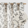 Linen Floral Farmhouse Curtains 90 in Drapes Black on Beige - Light