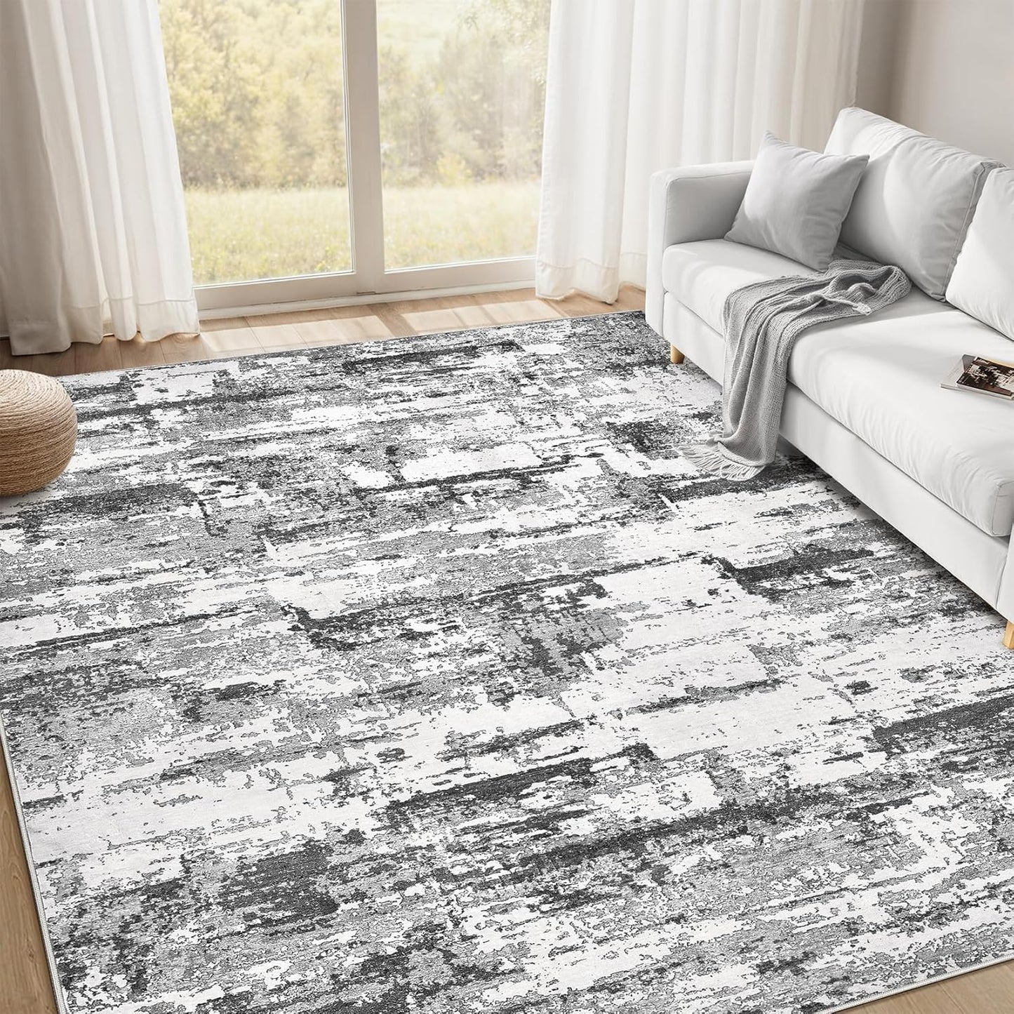 5x7 Abstract Washable Rug for Living Room - Soft & Non-Slip