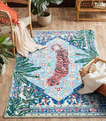 Washable Blue Oriental Boho Vintage Tropical Jungle 6x9 Area Rug