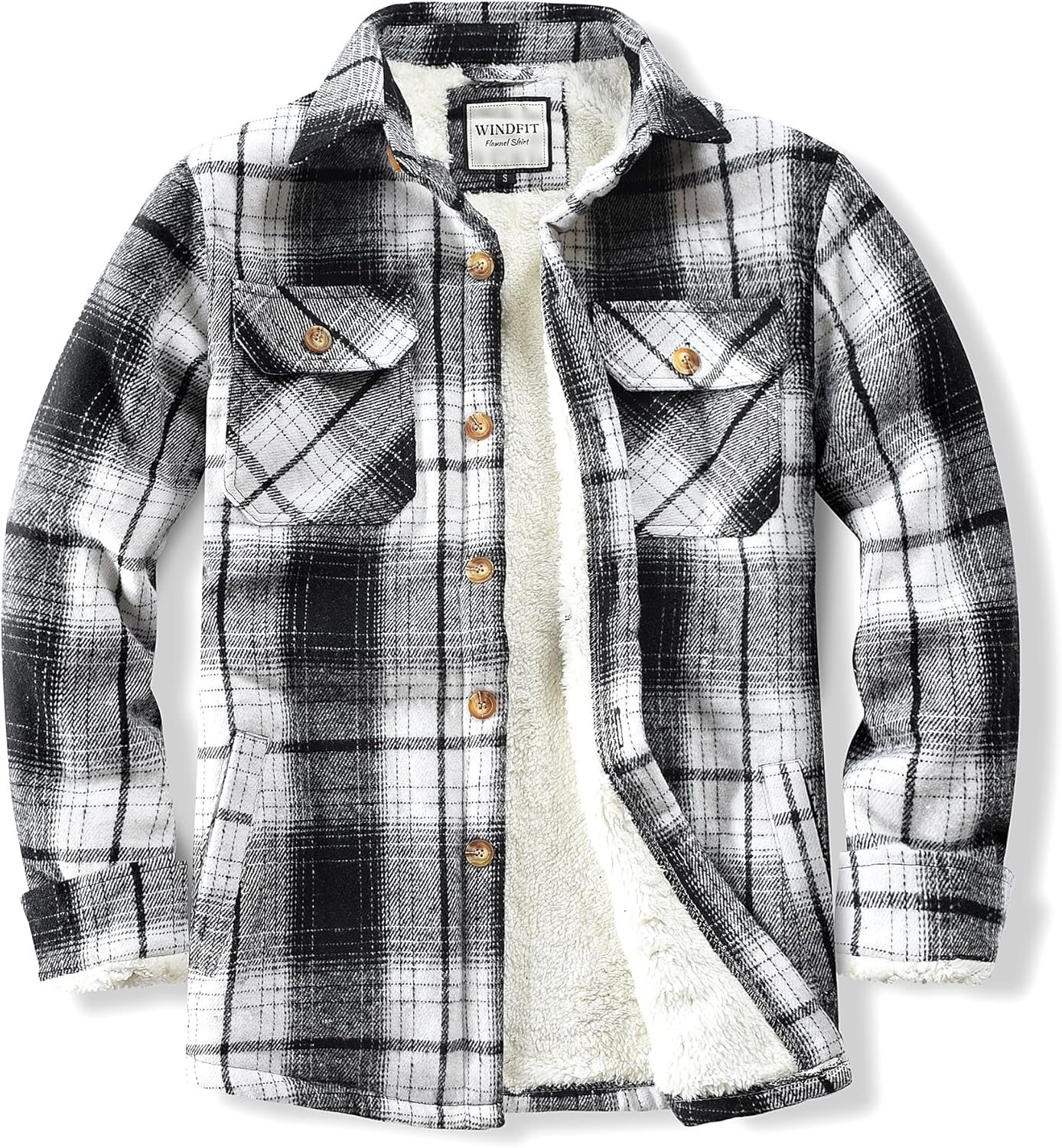 Men's Cotton Sherpa Lined Flannel Shirt Jacket for Outdoor Use