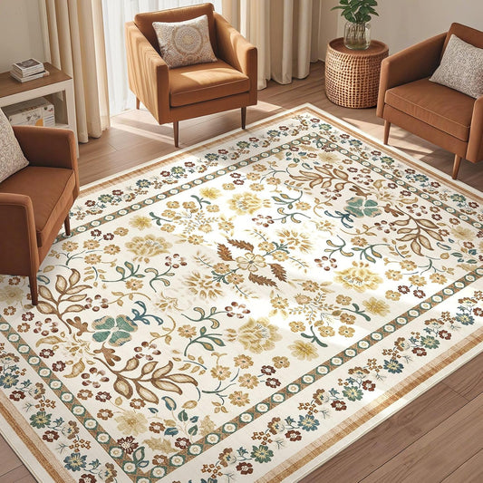 5x7 Area Rug for Living Room - Washable Boho Vintage Floral