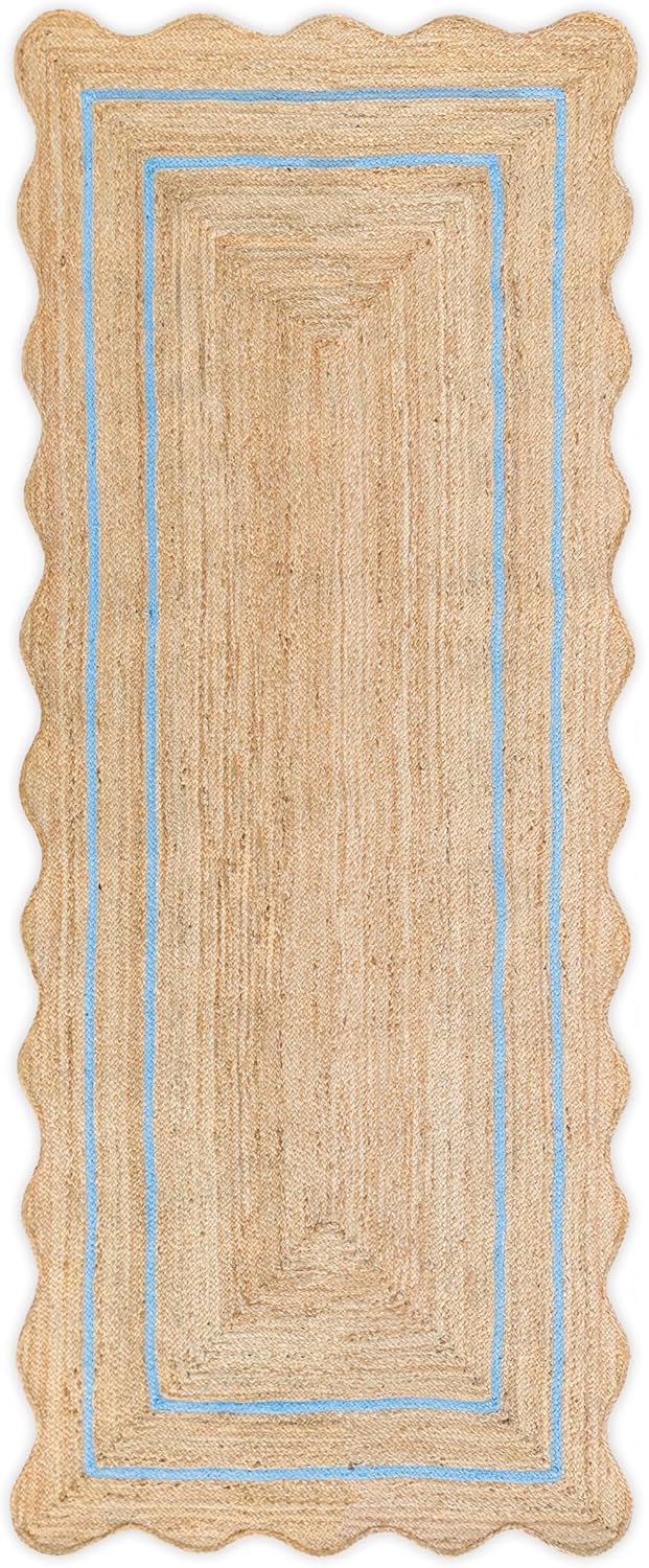 Wave Scalloped Natural Jute Rug for Boho and Farmhouse Decor