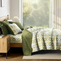 Wonderful Velvet Quilt Set Striped Channel Stitch Green Quilt Queen