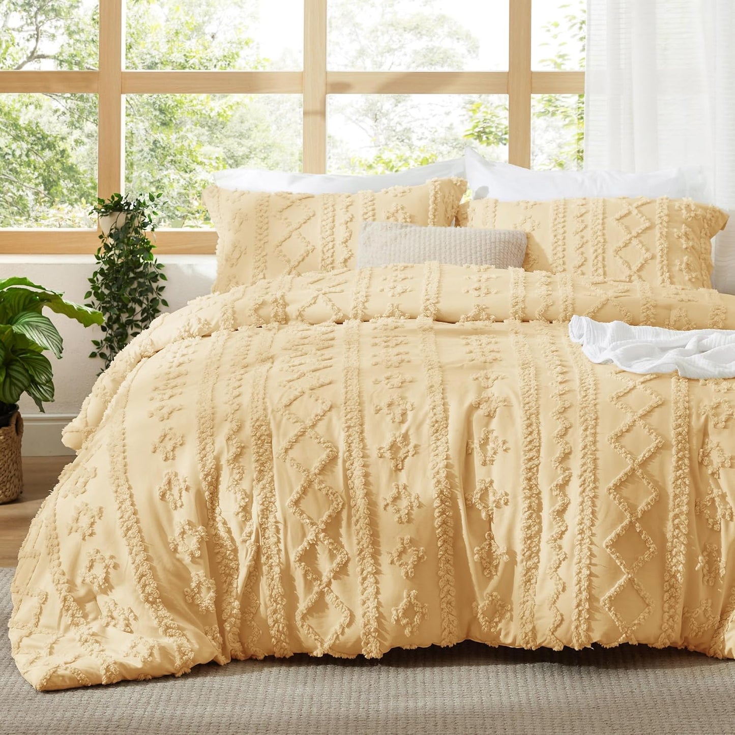 Boho Comforter Set Queen Size - Elegant Tufted Bedding Set