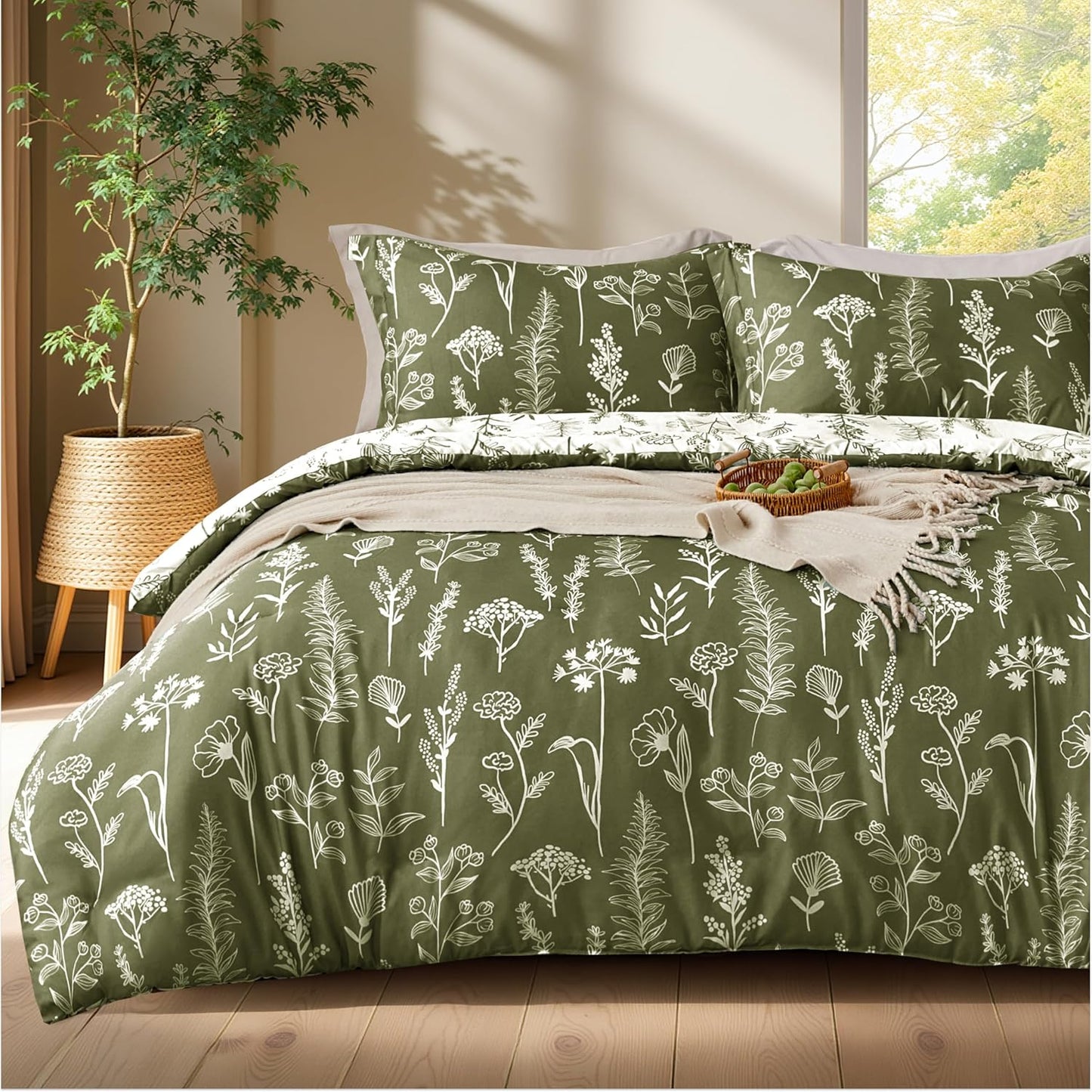 Joiedomi Queen Comforter Set Olive Green for All Seasons
