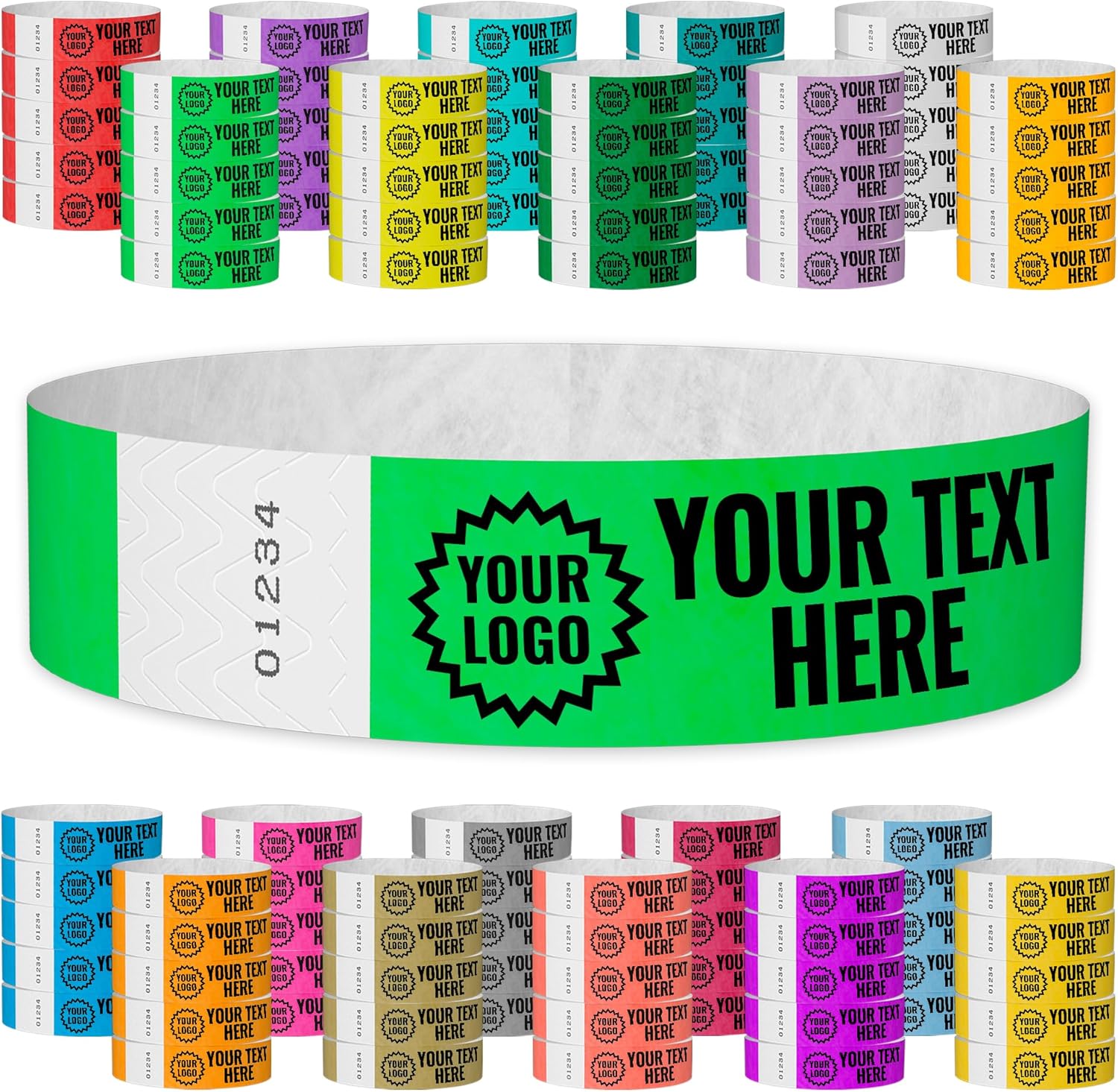 Custom Imprint Neon Green Tyvek Wristbands for Events and Festivals
