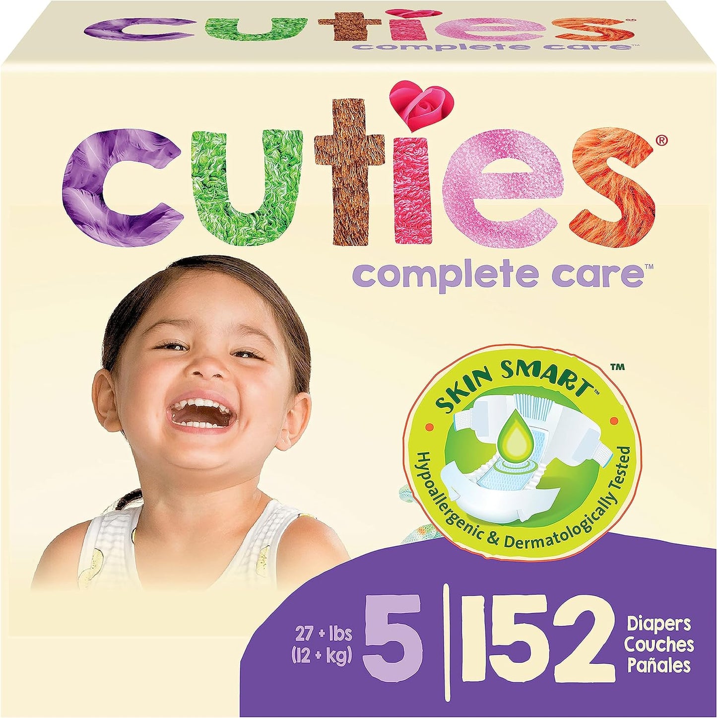 Cuties Skin Smart Diapers | Absorbent & Hypoallergenic | Size 5 | 152 Count