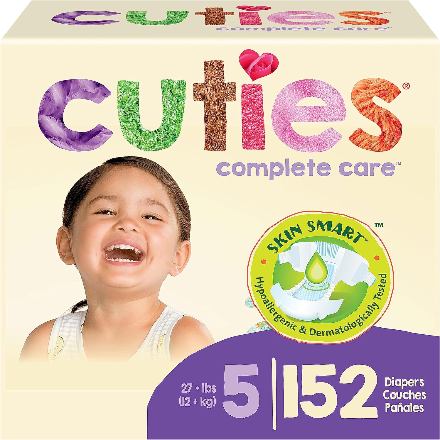 Cuties Skin Smart Diapers | Absorbent & Hypoallergenic | Size 5 | 152 Count