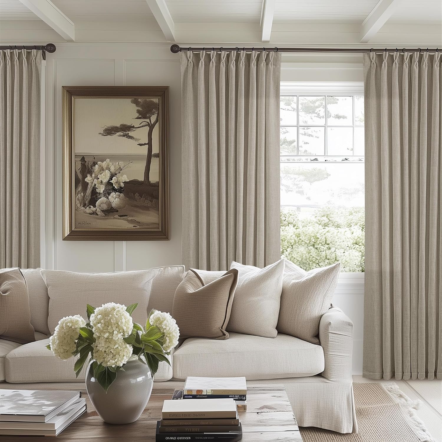 Pinch Pleated Linen Curtains 60 Inch Wide for Living Room