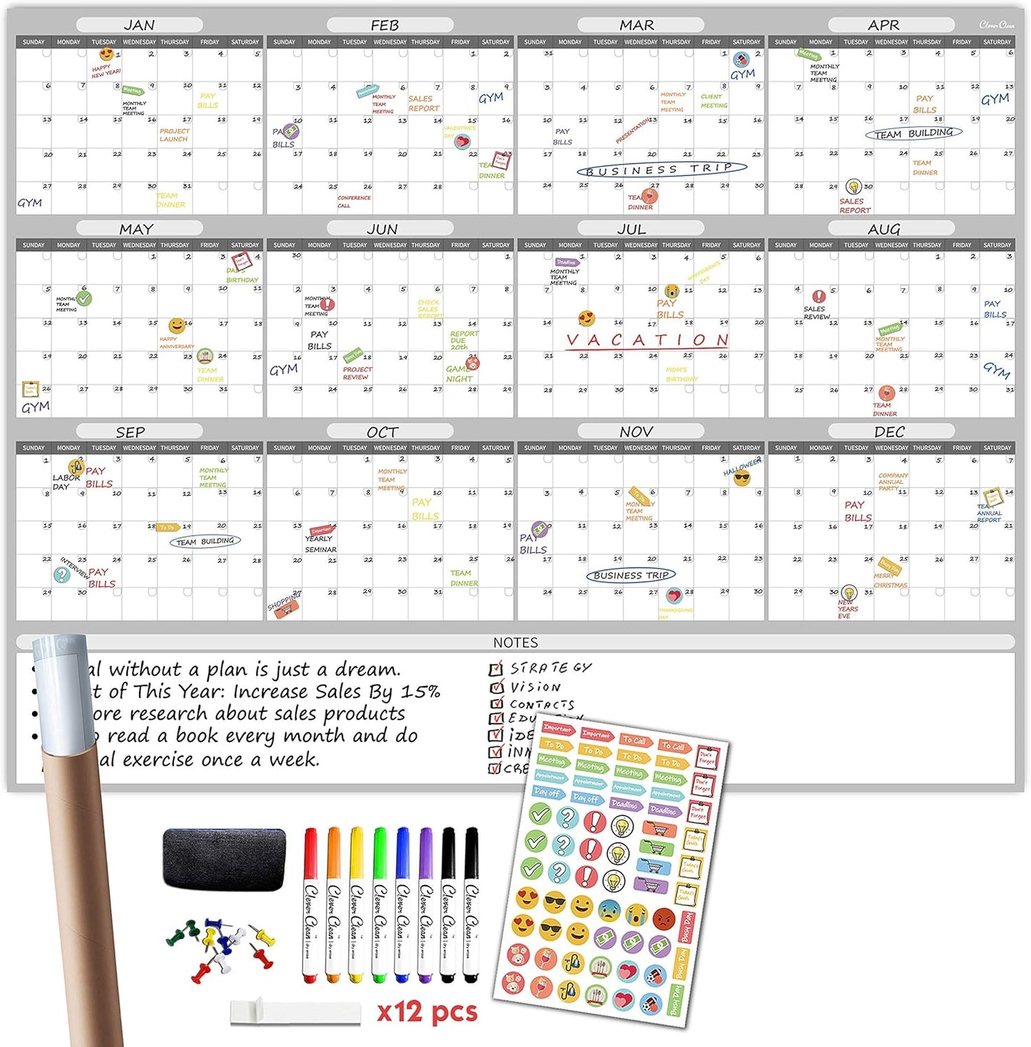 Large Dry Erase Wall Calendar - 48x60 Undated Planner for 2025
