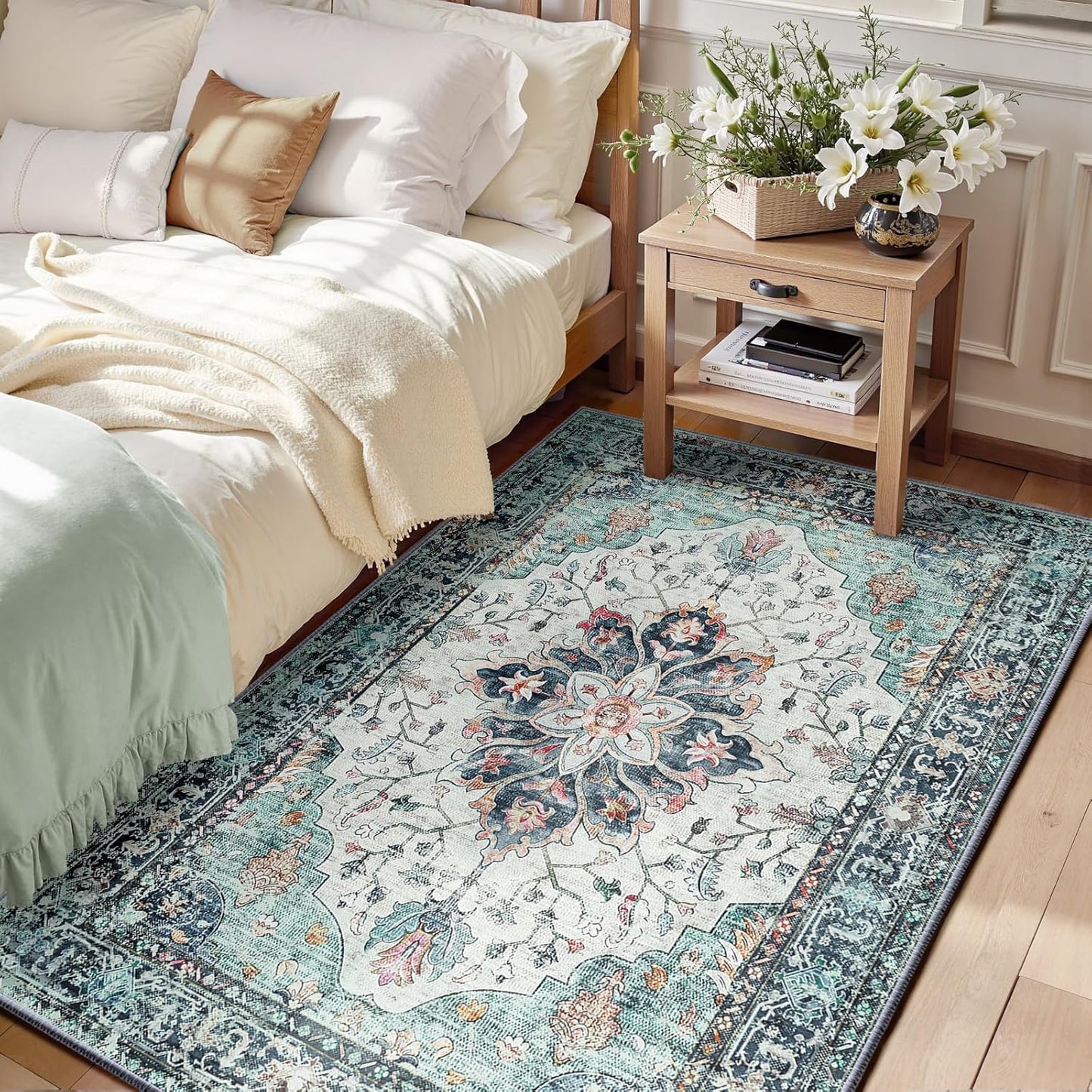 Vintage Floral Area Rugs 3ftx5ft Washable Non-Slip Carpet