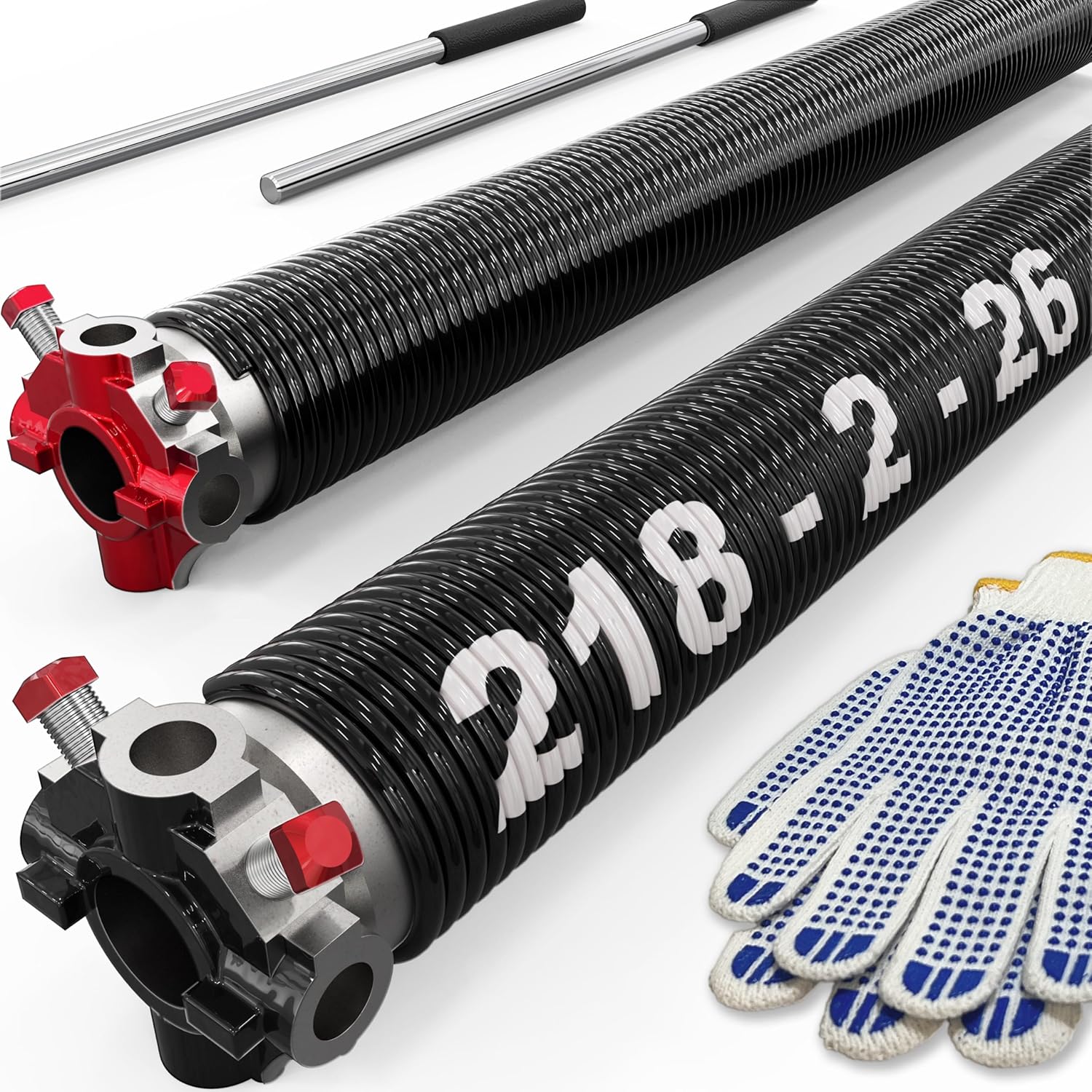 Garage Door Torsion Springs Replacement Set with Non-Slip Bars
