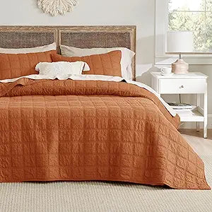 Bedsure 100% Cotton Quilt Set for King Size Bed in Terracotta