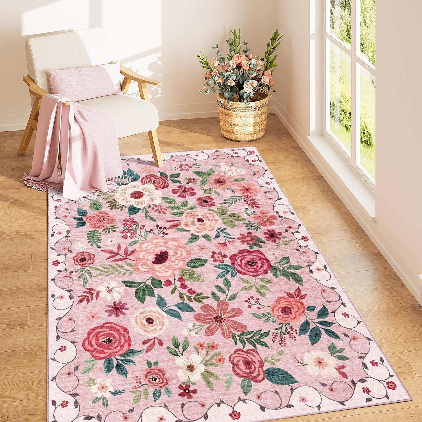 DUKINO 4x6 Area Rug - Floral Non Slip Washable Boho Design