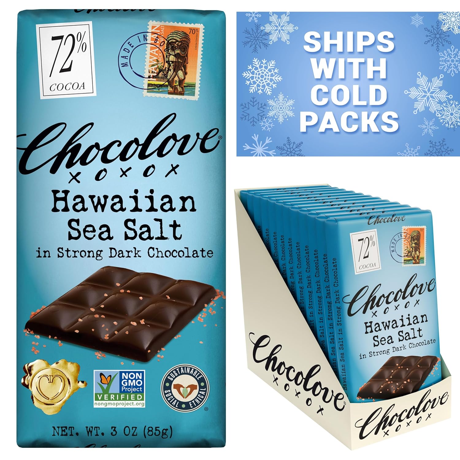 Chocolove Hawaiian Sea Salt Dark Chocolate Bars - 72% Cocoa