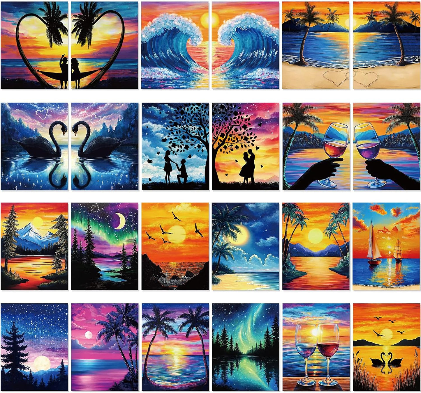 24 Pcs Pre Drawn Canvas Painting Set for Fun Art Nights