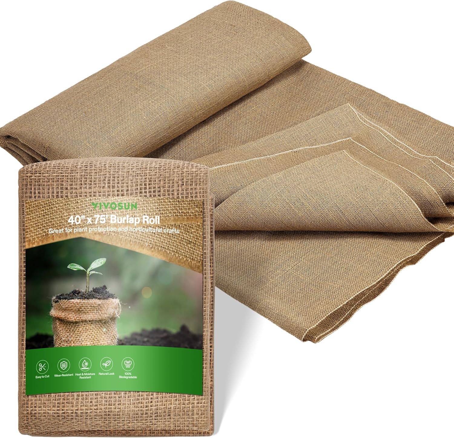 VIVOSUN 40 in x 75 ft Burlap Fabric for Gardening and Crafts
