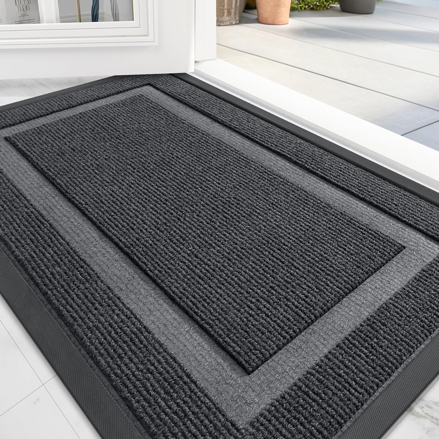 OLANLY Front Door Mat Waterproof All-Season Doormat 59x35 in Grey