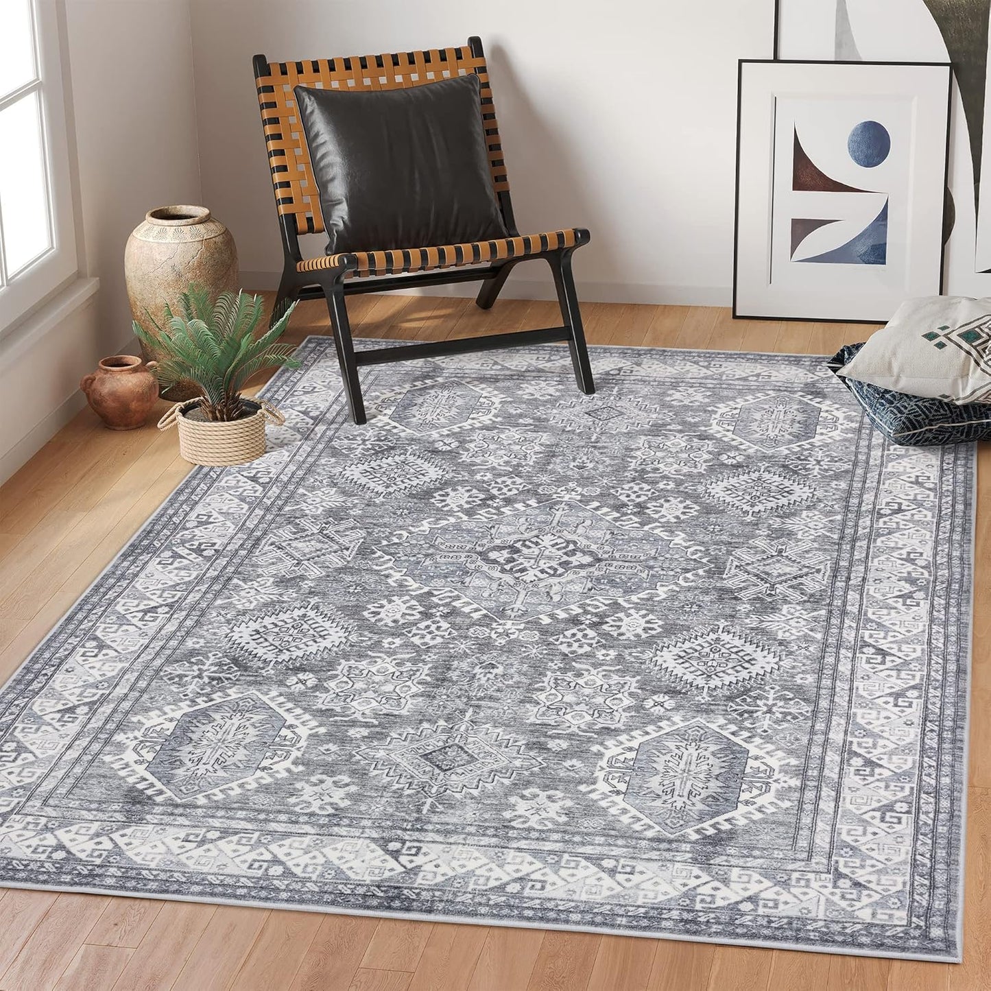 Rugland 8x10 Area Rugs - Vintage Tribal Washable Rug for Home
