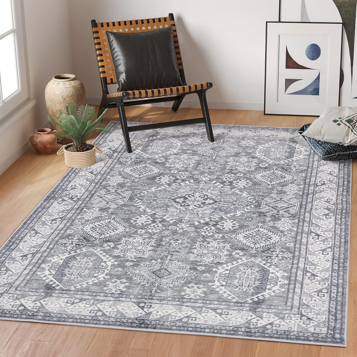 Rugland 8x10 Area Rugs - Vintage Tribal Washable Rug for Home