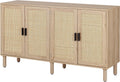 Finnhomy 4 Door Sideboard Buffet Cabinet - Rattan Doors, Large Storage