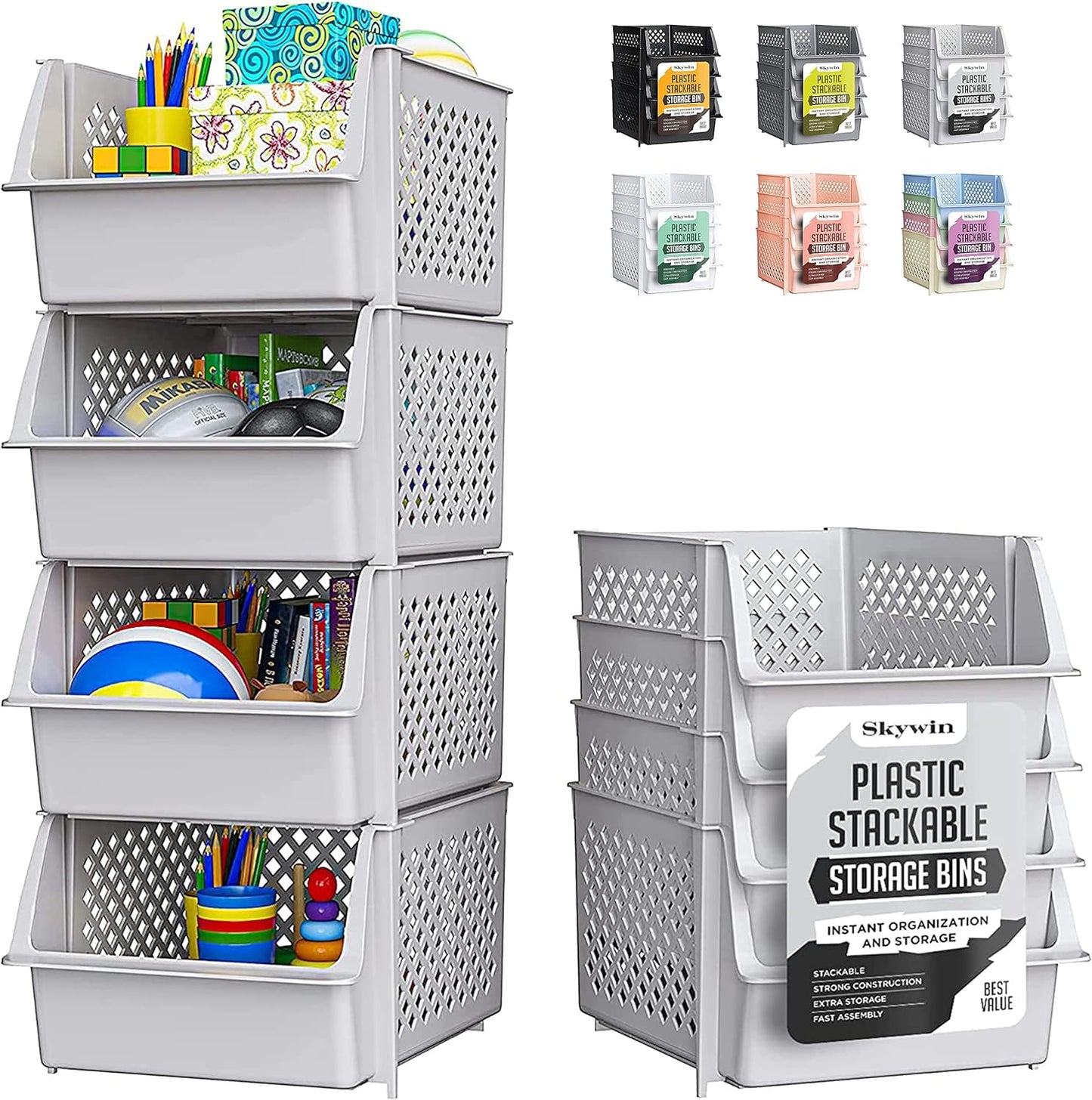 TidyFriend Stackable Storage Bins by Skywin for Organizing