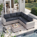 6-Piece Outdoor Patio Furniture Set Wicker Sectional Sofa Set