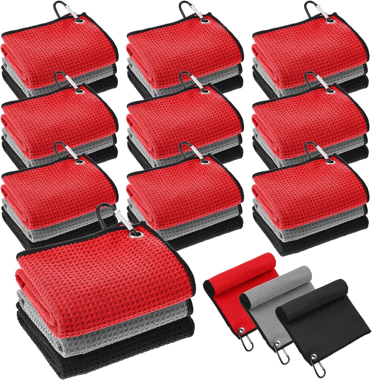 30 Pcs Bulk Golf Towels for Golf Bags - Microfiber Waffle Pattern