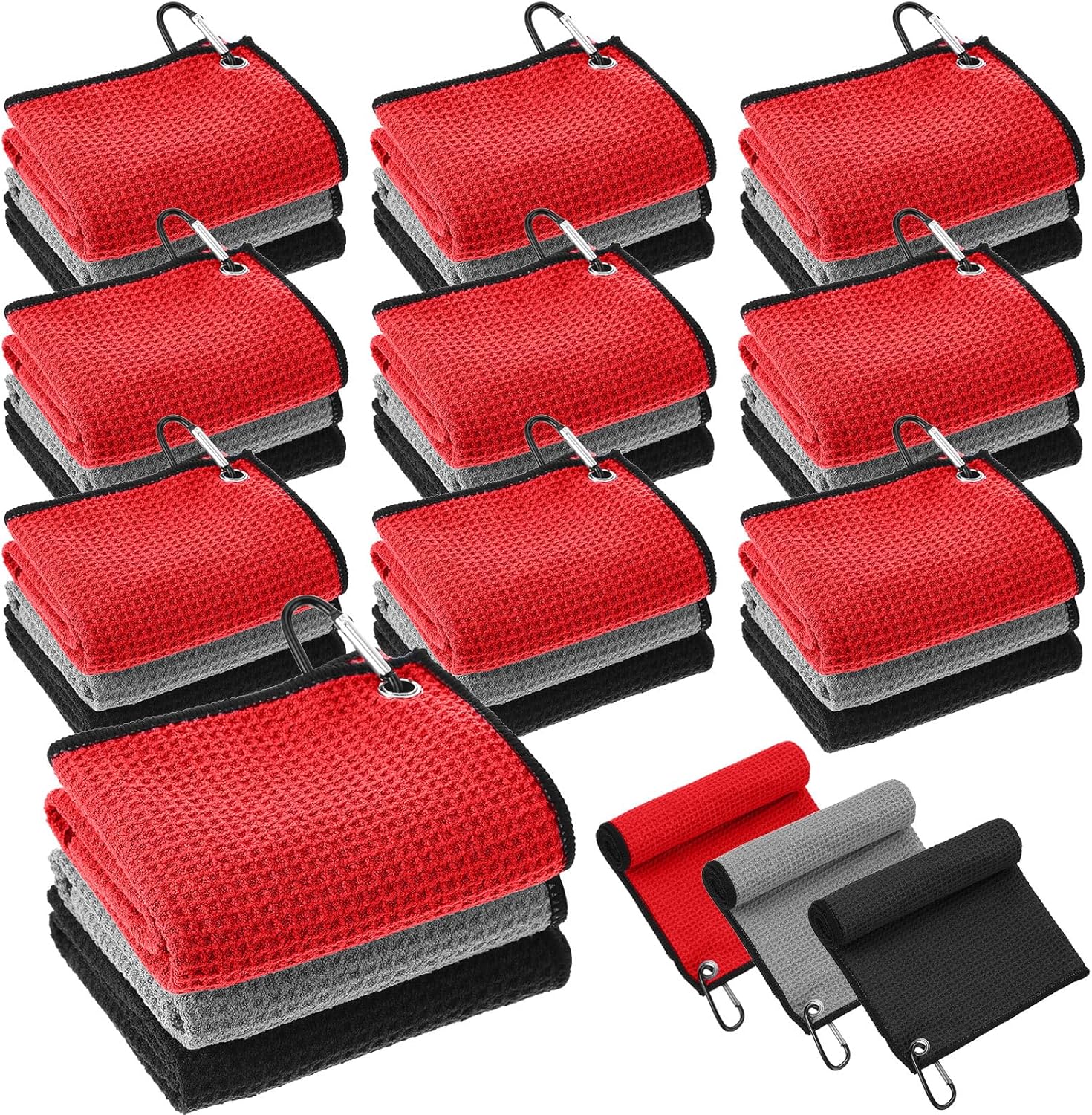 30 Pcs Bulk Golf Towels for Golf Bags - Microfiber Waffle Pattern