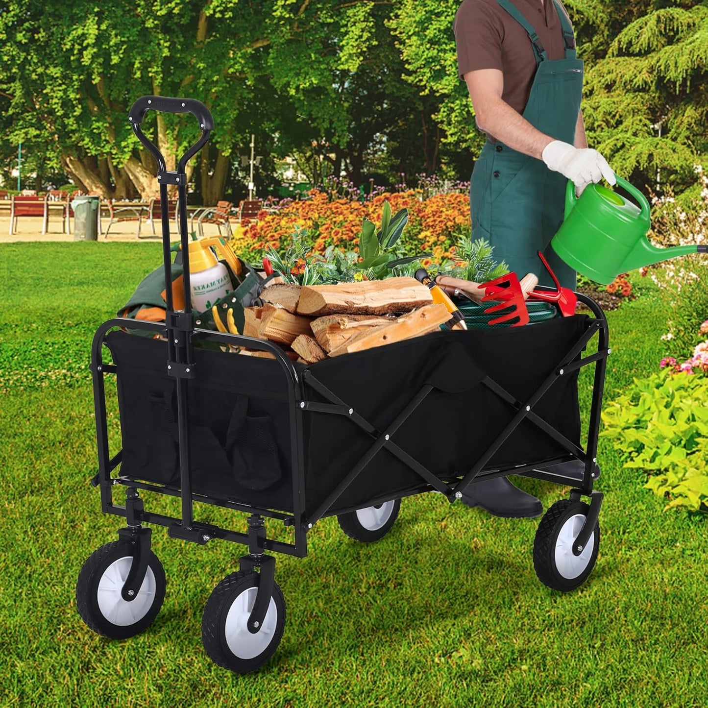 Portable Heavy Duty Outdoor Wagon with Adjustable Handle