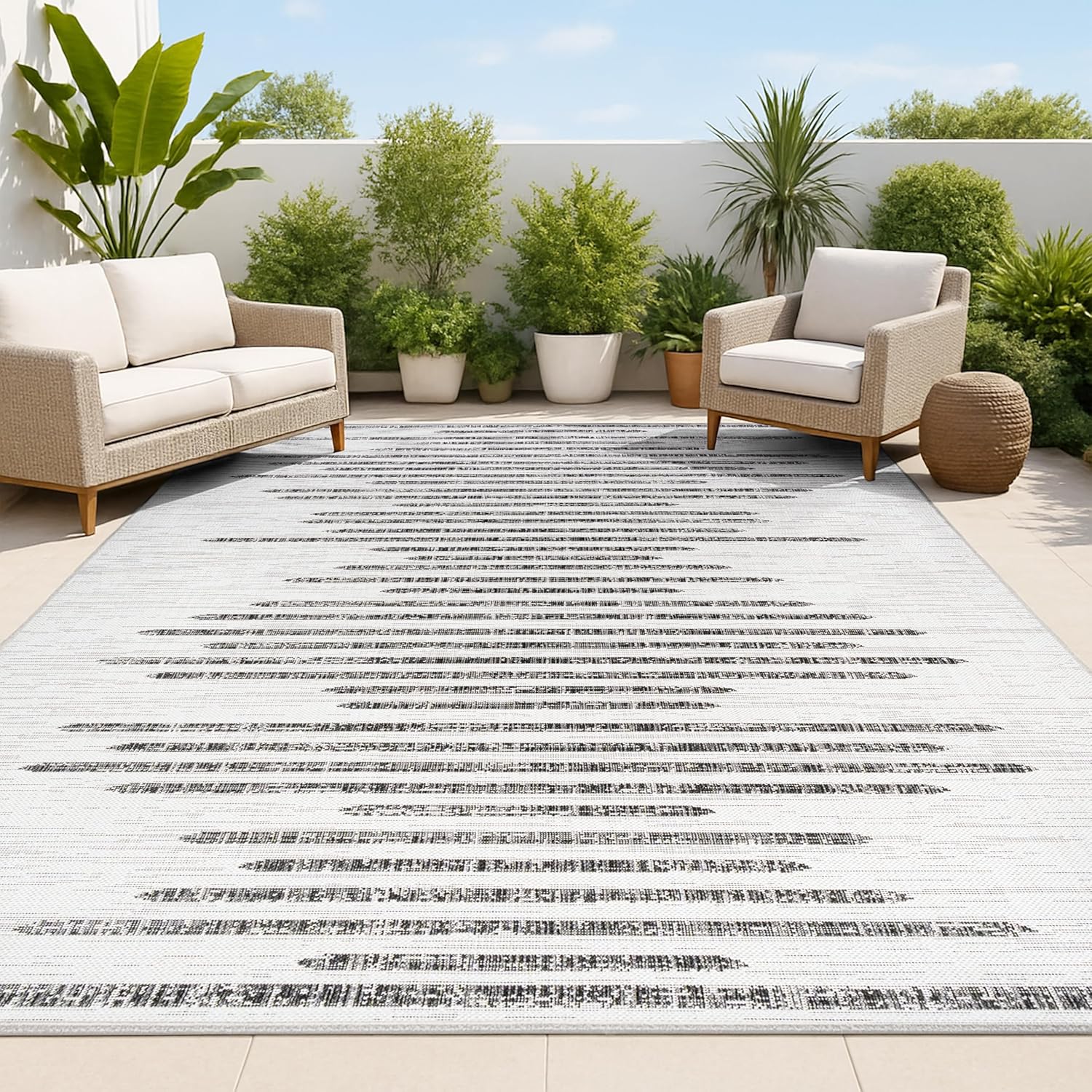 JONATHAN Y Stripe Geometric Indoor Outdoor Area Rug for Patio