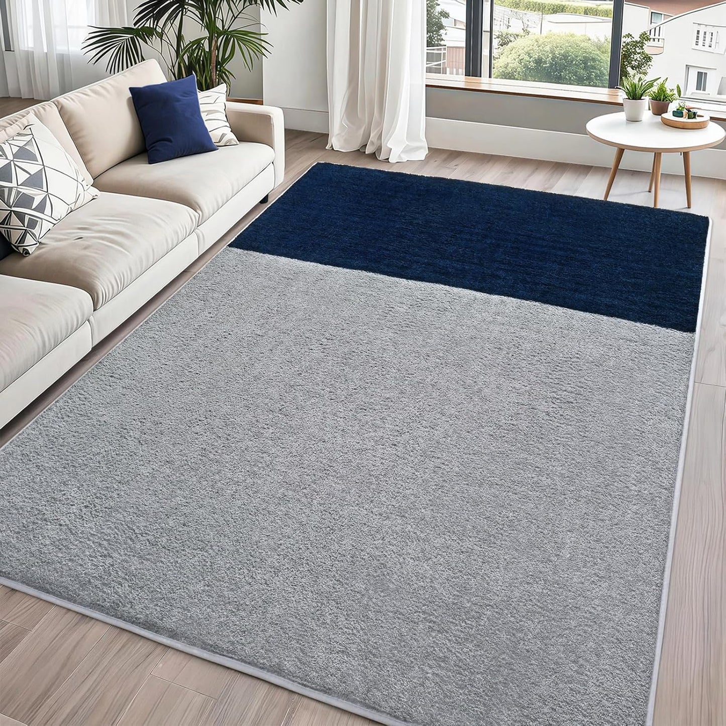 5x7 ft Grey Navy Blue Area Rug for Bedroom Living Room Decor