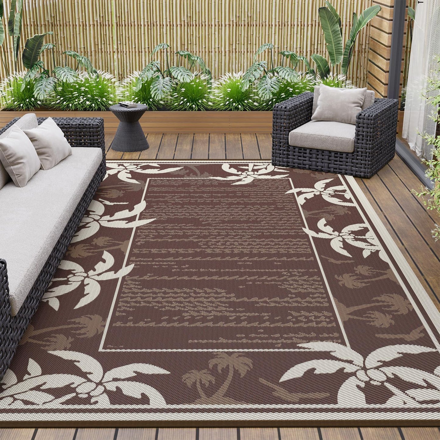 Reversible Outdoor Rug 6x9 ft Waterproof Plastic Straw Mat