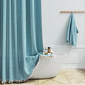 BTTN 78 Inch Long Shower Curtain - Boho Farmhouse Linen Tassel Teal