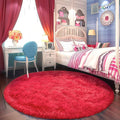 Round Fluffy Carpet 5FT Red - Soft Shaggy Rug for Kids Room