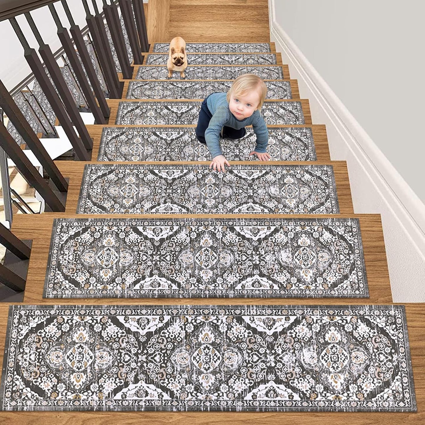 HEBE Rubber Carpet Stair Treads for Non Slip Safety Indoors