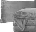 Queen Gray Velvet Plush Flannel Sheet Set - Deep Pocket, Cozy Warm