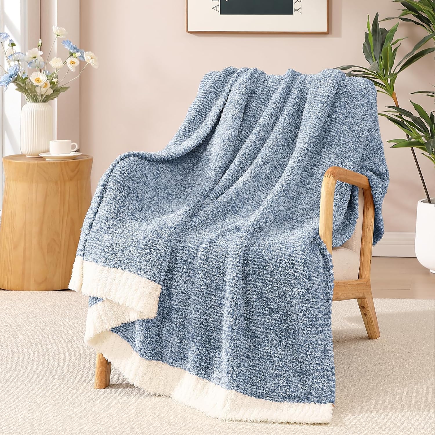 Cationic Dyeing Blue Cozy Throw Blanket for Couch and Bed