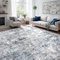 Abstract 9x12 Washable Rug Blue Gray - Modern Non Slip Area Rug
