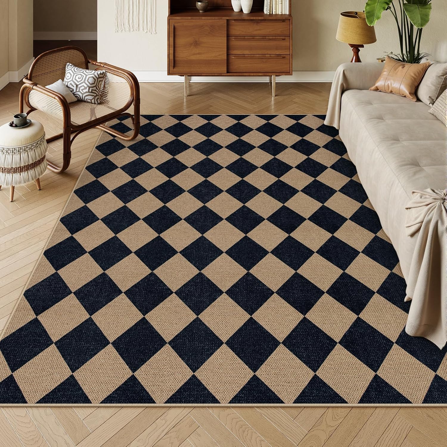 Lahome Checkered Easy Jute Patio Rug - Stylish & Functional
