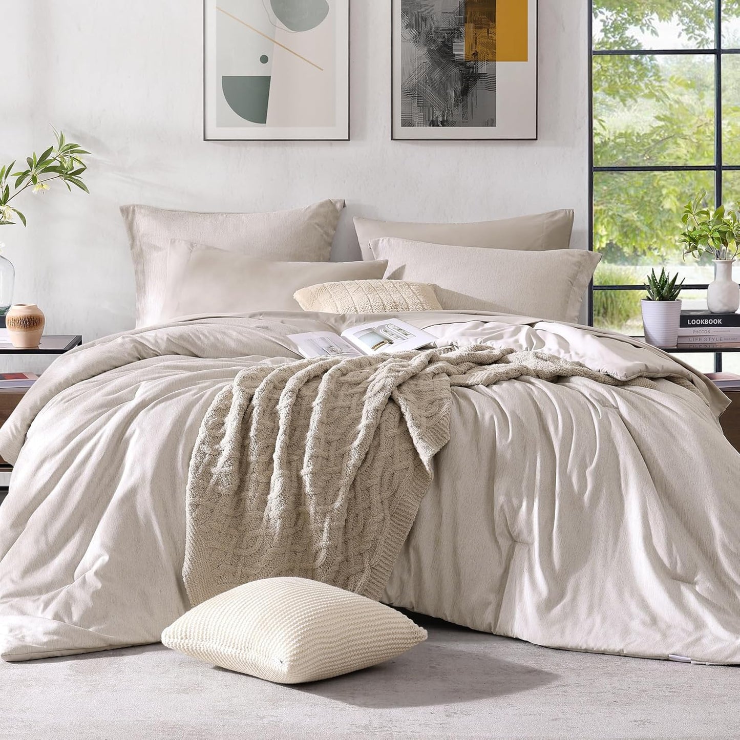 Monbix Queen Comforter Set - 7 Pieces for Cozy Sleep