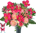 Artificial Cemetery Flower Bouquet with Grave Vase - Long-Lasting Pink