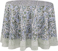 ATOSII Clover Blue 100% Cotton 90ft Round Tablecloth - Boho Floral