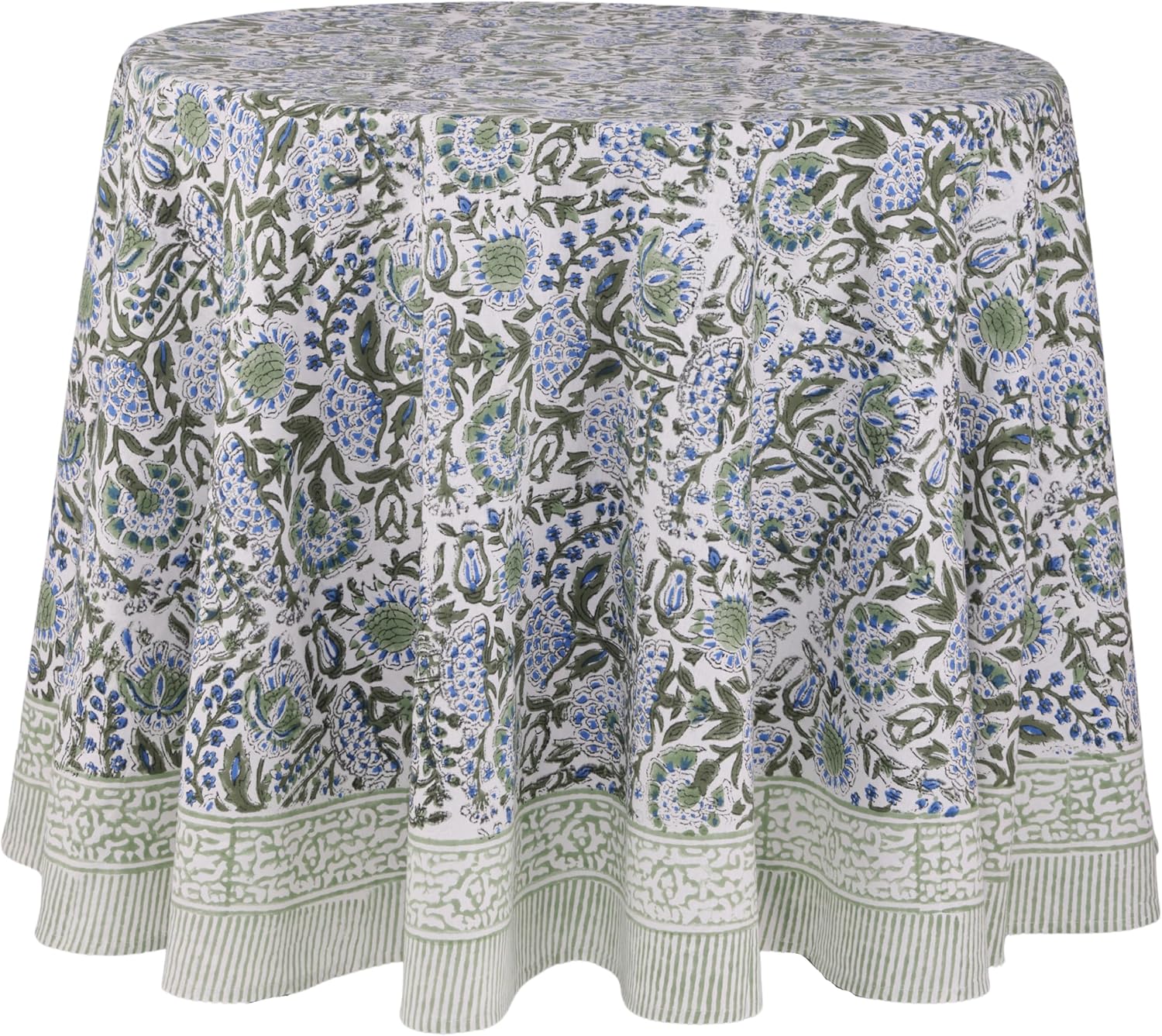 Clover Blue 100% Cotton Round Boho Tablecloth for Any Occasion