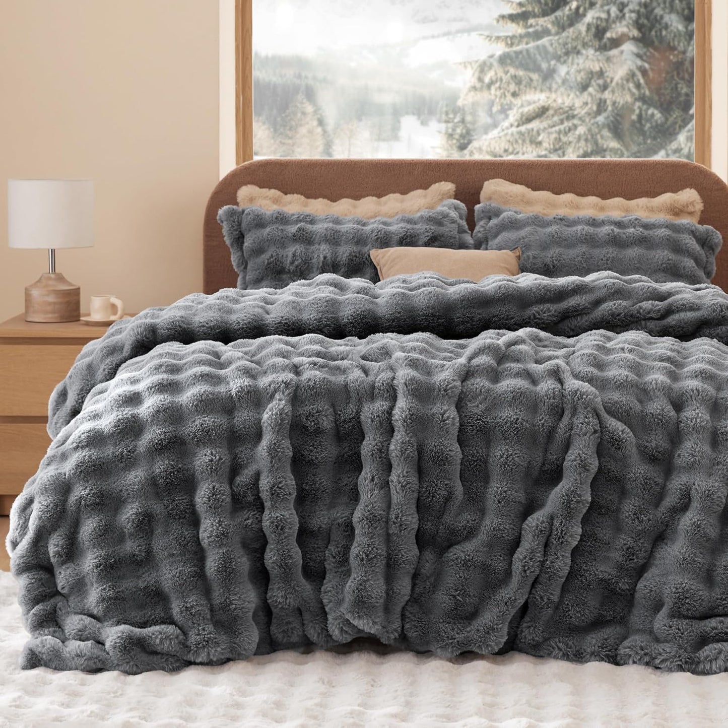 Luxurious Faux Fur Duvet Cover King Size Set for Cozy Sleep