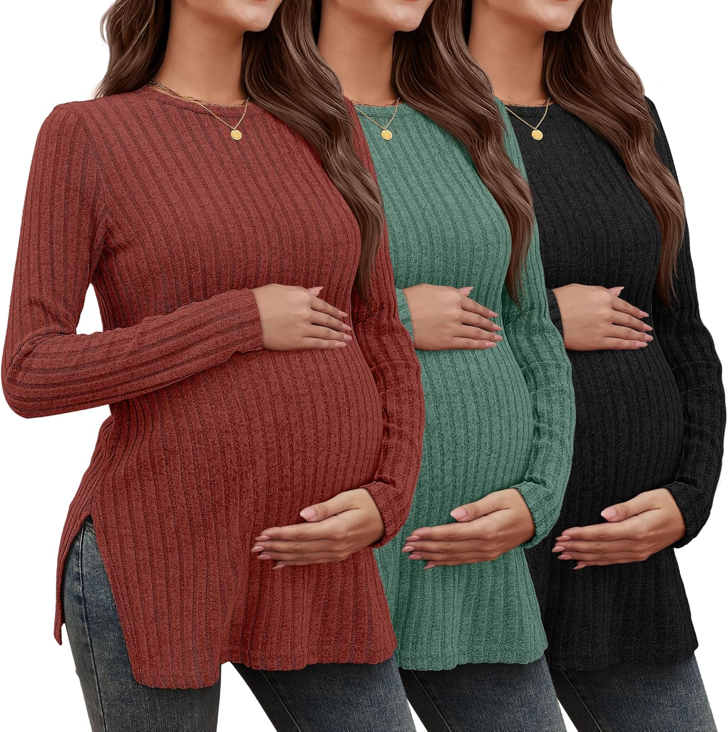3 Pack Women's Maternity Shirts for Comfortable Pregnancy Wear