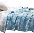 MEJU Fish Blue Muslin Lightweight Summer Blanket 60 in x 80 in - Soft